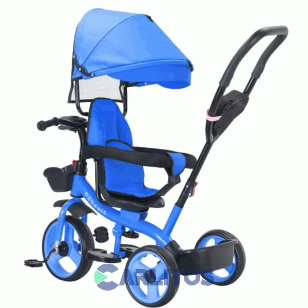 Triciclo Bebesit Con Barral Y Capota-Asiento Girator 360&deg; Celeste Sl-1870-v1b Joy Premium