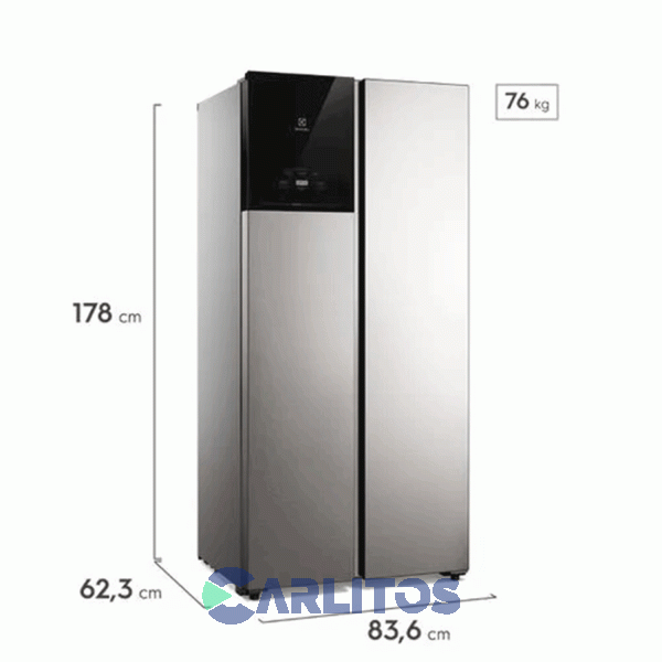 Heladera No Frost Side By Side Electrolux Inverter 430 Litros Gris Plata Es40s