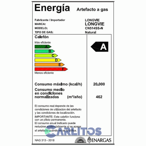 Calefon  A Gas Longvie Sin Llama Piloto C/ Sensor Y Valvula 14 Lts Gn Cn514ss-n Blanco