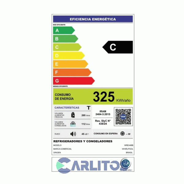 Heladera No Frost Whirpool Combi Inverter 397 Litros Blanca Wre44bb