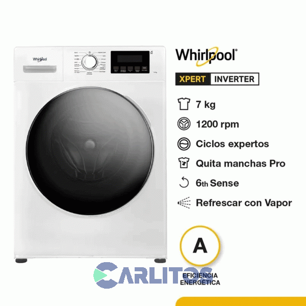 Lavarropa Carga Frontal Whirlpool 7 Kg Blanco 1200 Rpm Inverter Wnq07ab