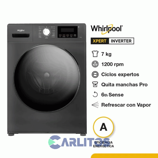 Lavarropa Carga Frontal Whirlpool 7 Kg Gris 1200 Rpm Inverter Wnq07as