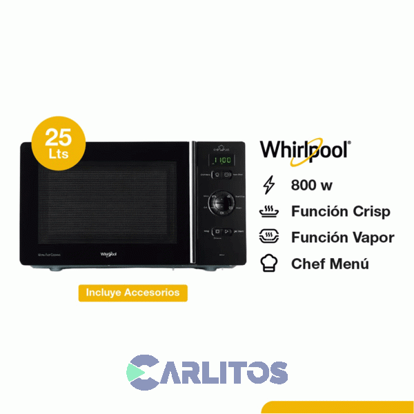 Microondas Con Grill Whirlpool Digital 25 Litros Negro Mcp346sl