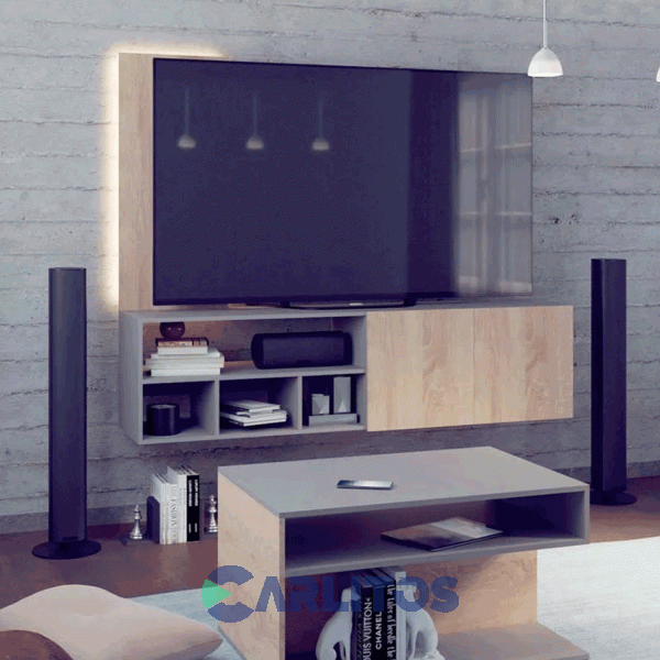Mueble Para TV Con Luz Led 1.81 Mts Fiplasto Gris y Roble Claro