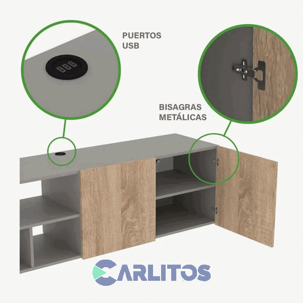 Mueble Para TV Con Luz Led 1.81 Mts Fiplasto Gris y Roble Claro