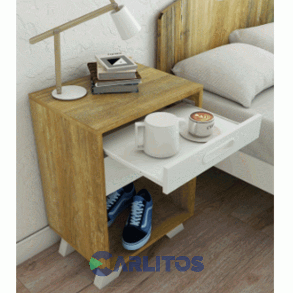 Mesa De Luz Con Bandeja 1 Cajon Linea Nordic La Esperanza Atakama Y Laqueado Blanco