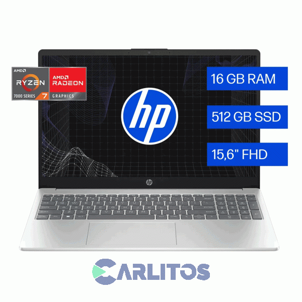 Notebook 15,6" HP Amd R7-7330U 16 Gb HD Solido 512 GB 15-Fc0372la