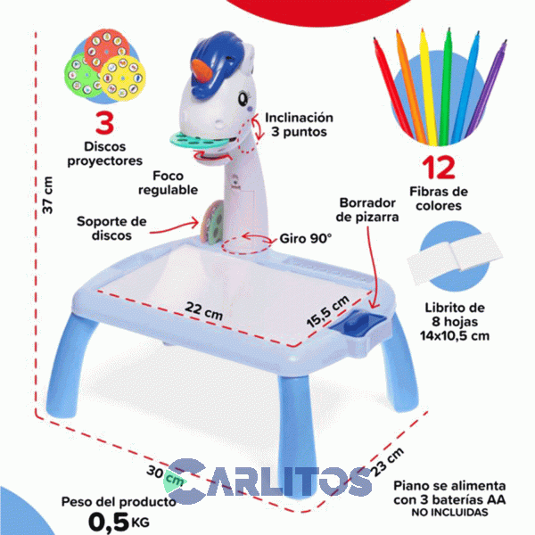 Mesa Didactica Bebesit  Para Dibujo Proyector Unicornio 2008-C Azul