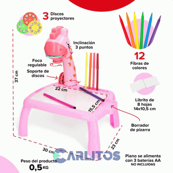 Mesa Didactica Bebesit Para Dibujo Proyector Jirafa 2008-B Rosa