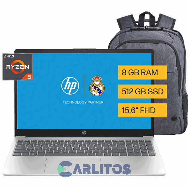 Notebook 15,6" HP Amd Ryzen R5 8 GB HD Solido 512 GB + Mochila HP B9tp2la
