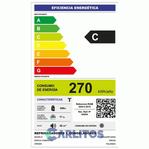 Heladera No Frost Drean Inverter 340 Litros Acero Inoxidable Rzn320pcarx0