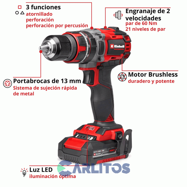 Taladro Atornillador Einhell 13 Mm Inalambrico 18 V 451421 Tp-Cd 18/60 Li-I Bl (1 X 2.0Ah)
