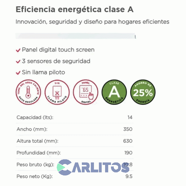 Calefon  A Gas Rheem Sin Llama Piloto Con Sensor 14 Lts Gn R7-14l-Gn-Xi-D-G Gris
