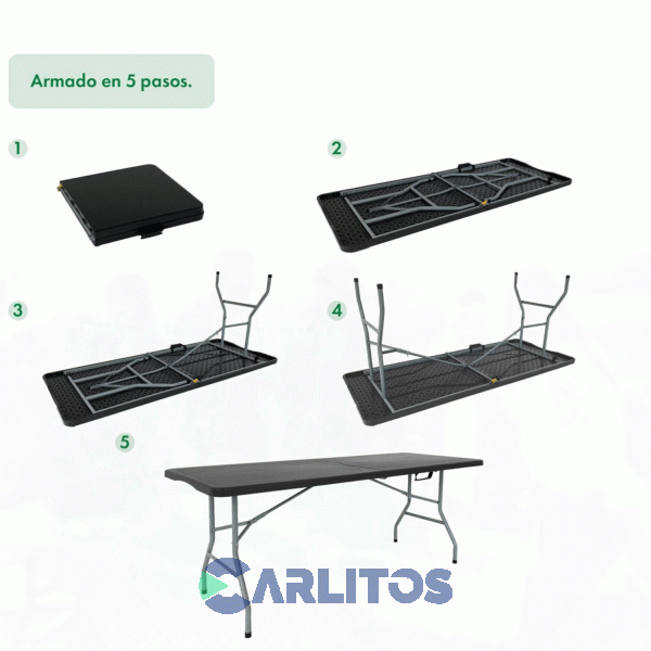 Mesa Plegable Garden Life Con Estructura De Acero 1.50 Mts T404001 Negro