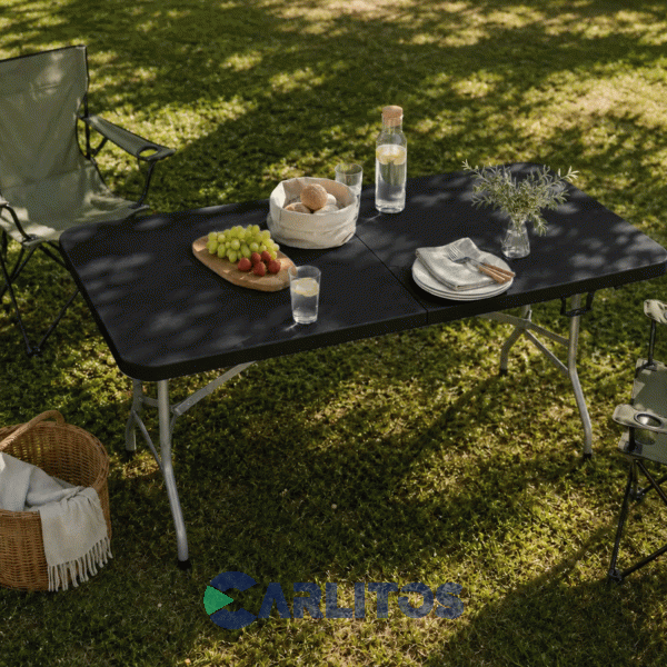 Mesa Plegable Garden Life Con Estructura De Acero 1.50 Mts T404001 Negro