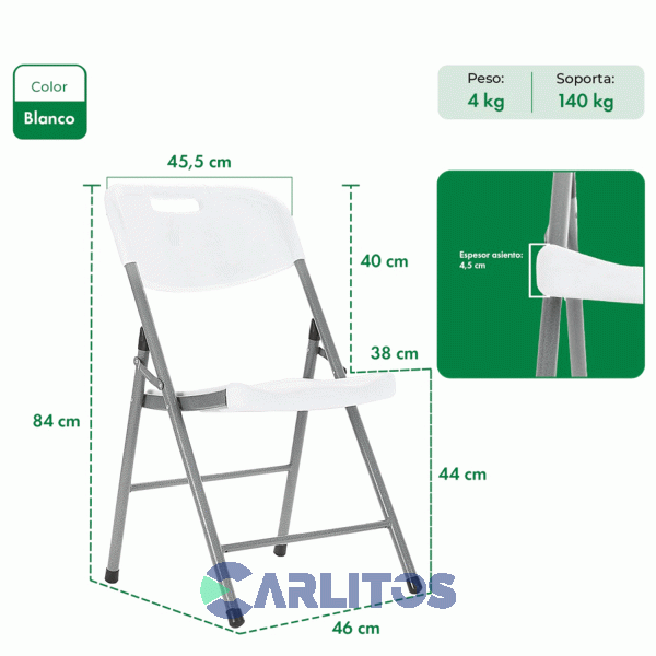 Silla Plegable Paris Garden Life Blanca T410000