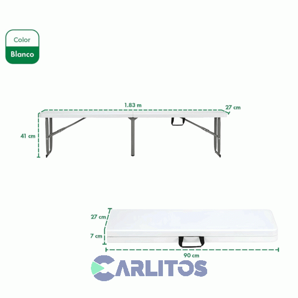 Banco Picnic Plegable Garden Life Con Estructura De Acero 1.20 Mts T420000 Blanco