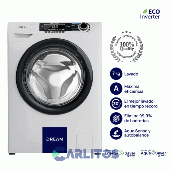 Lavarropa Carga Frontal Drean Inverter 7 KG 1000 RPM  Blanco Lcfdr0710sb0