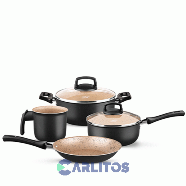 Bateria Aluminio Antiadherente 4 Piezasa Linea Preto Safira Negro Mta 8518/20682