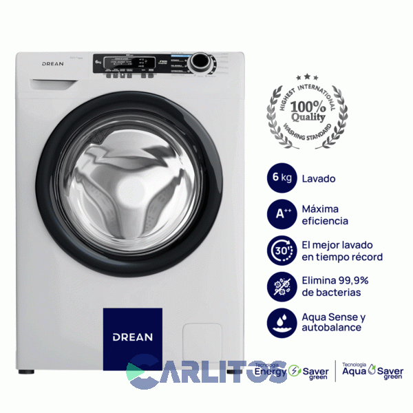 Lavarropa Carga Frontal Drean 6 KG 900 RPM Inverter Blanco Lcfdr0609lb0