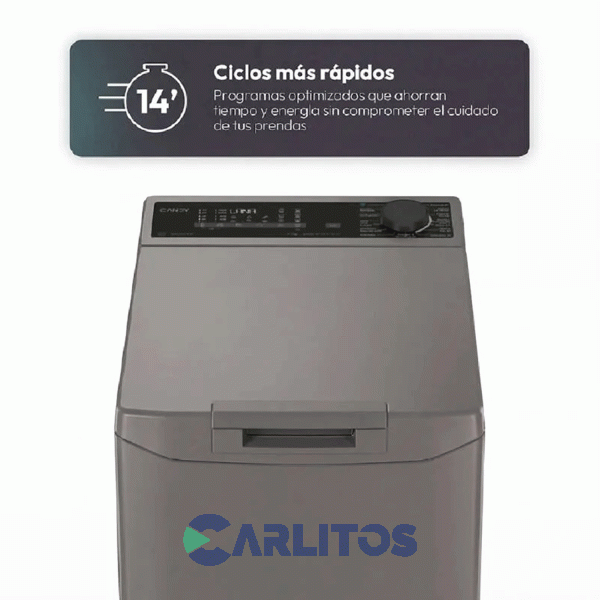Lavarropa Carga Superior Candy Smart Inverter 7 KG - 1400 RPM Gris Tca474t5r-12