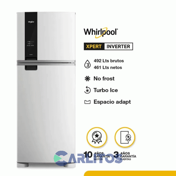 Heladera No Frost Whirlpool Inverter 461 Litros Blanca Wrm56cb
