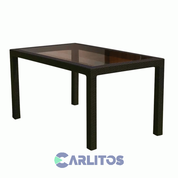 Combo Mesa Indonesia Simil Ratan 1.50 Cm Grafito Tapa Vidrio + 6 Sillas Guinea Voss 2000