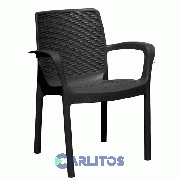 Combo Mesa Indonesia Simil Ratan 1.50 Cm Grafito Tapa Vidrio + 6 Sillas Guinea Voss 2000