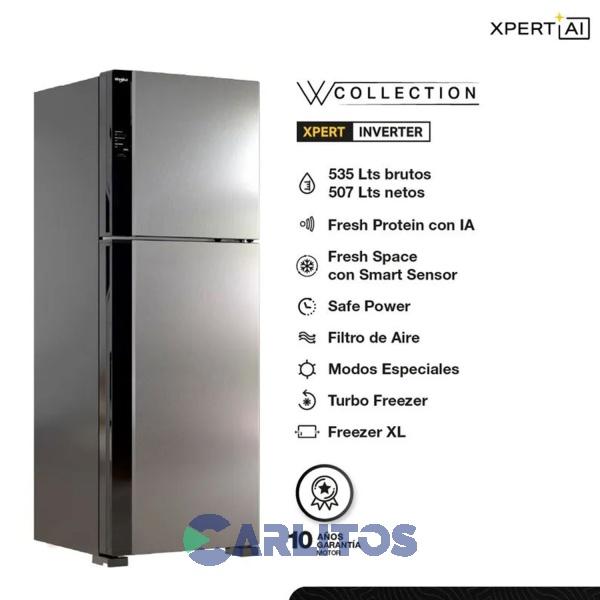 Heladera No Frost Whirlpool Inverter 535 Litros Acero Inoxidable Wrm62ak