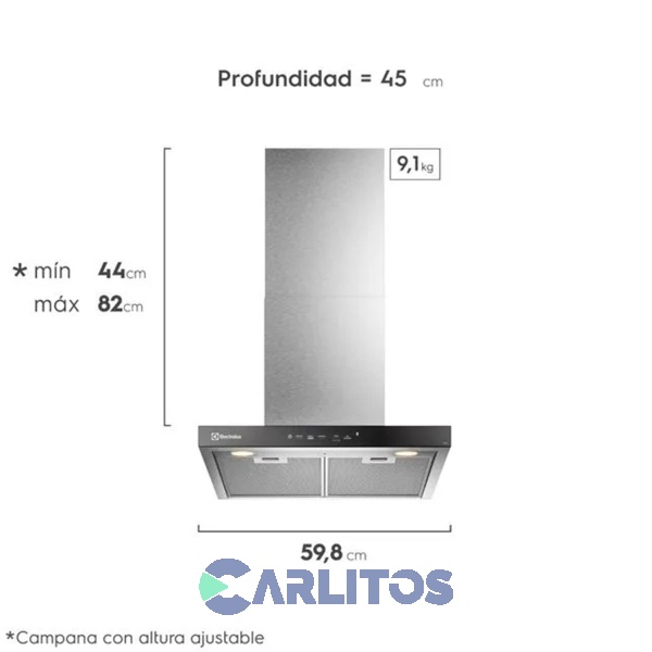 Campana Extractora Electrolux Acero Inoxidable Frente Recto 60 Cm Ce6tf