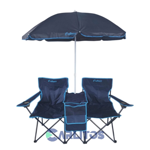 Set De Silla Outdoors Con Cooler Y Sombrill Tandem Azul Marino