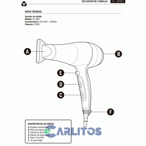 Secador De Pelo Yelmo 2300 Watts Sc3665