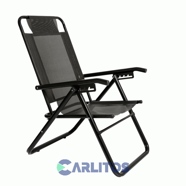 Sillon De Aluminio Descansar XL - Tela Coversol - 5 Posiciones 80040 Negro
