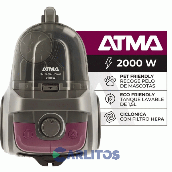 Aspiradora Sin Bolsa Atma 2000 Watts-Tubos Metalicos As9021n