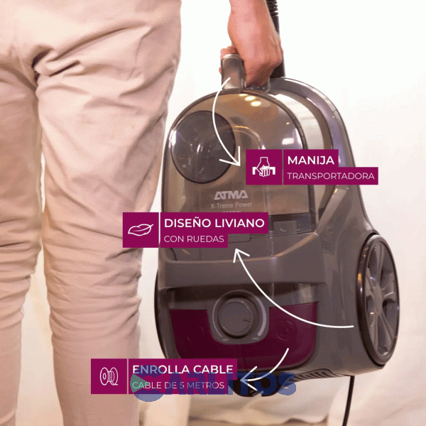Aspiradora Sin Bolsa Atma 2000 Watts-Tubos Metalicos As9021n