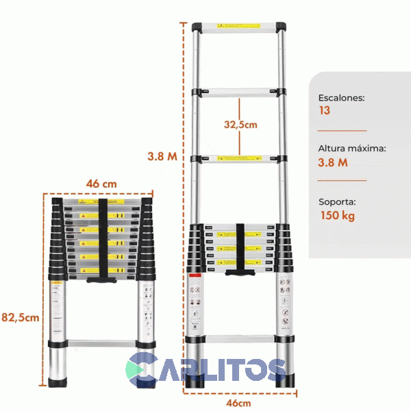 Escalera Multifuncion Garden Life Telescopica 13 Escalones Negra Te385001