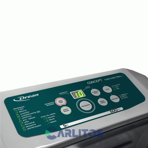 Lavarropa Carga Superior Drean 5 KG - 500 RPM Blanco Concept Fuzzy Logic Tech V1