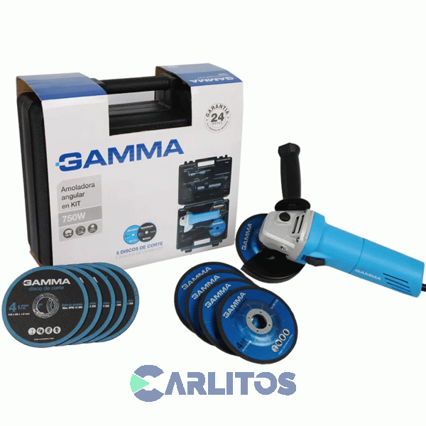 Set Amoladora Angular Gamma 4-1/2" 750 Watts 5 Discos G1910kar