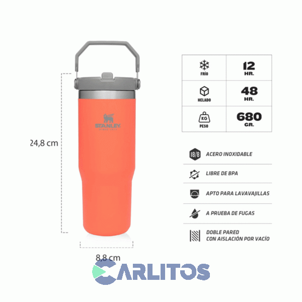 Botella De Acero Inoxidable Stanley Flip Straw Tumbler Coral