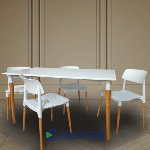 Mesa Rectangular 1.40 Mts Tapa Blanca Y Patas Roble Eames