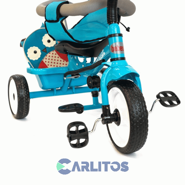 Triciclo Bebesit Con Barral Y Capota-Asiento Giratorio 360° Celeste Joy