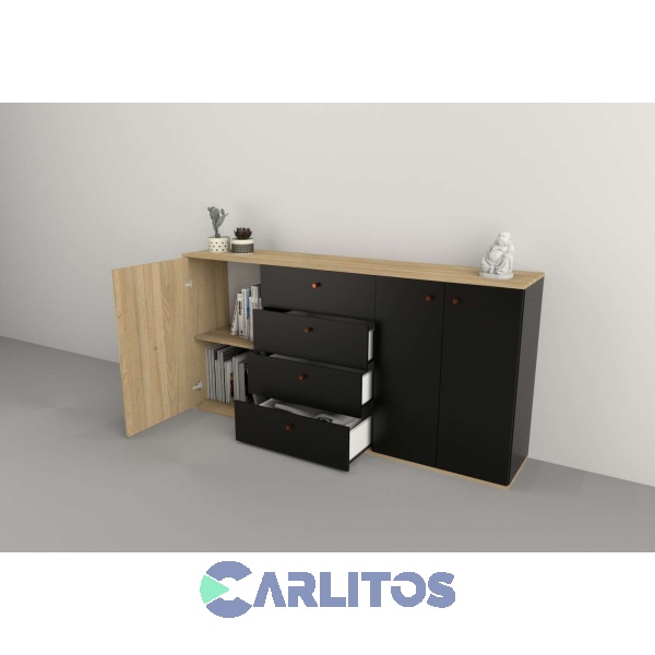 Bahiut 1.75 Mts Línea Home Tables Olmo Finlandés y Negro