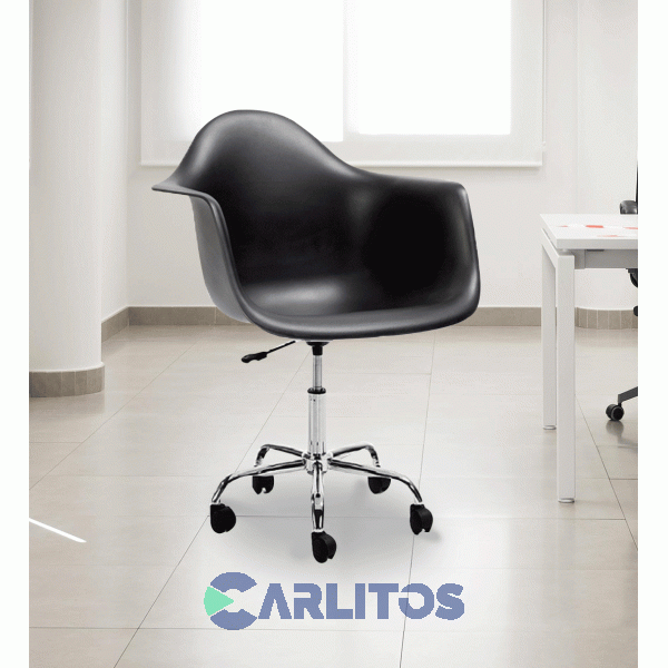 Sillón De Oficina Eames Pvc Negra Base Cromada Garden Life