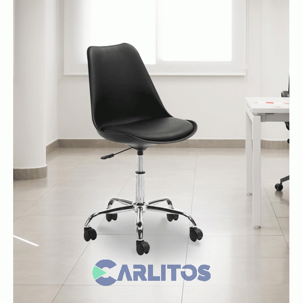 Silla De Oficina Pvc Negra Base Cromada Garden Life