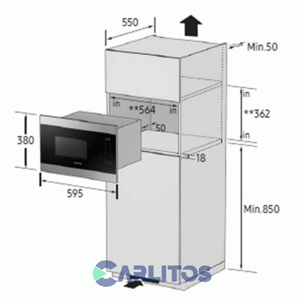 Microondas Empotrable Con Grill Samsung Digital 22 Litros Acero Inox. Mg22m8074ct