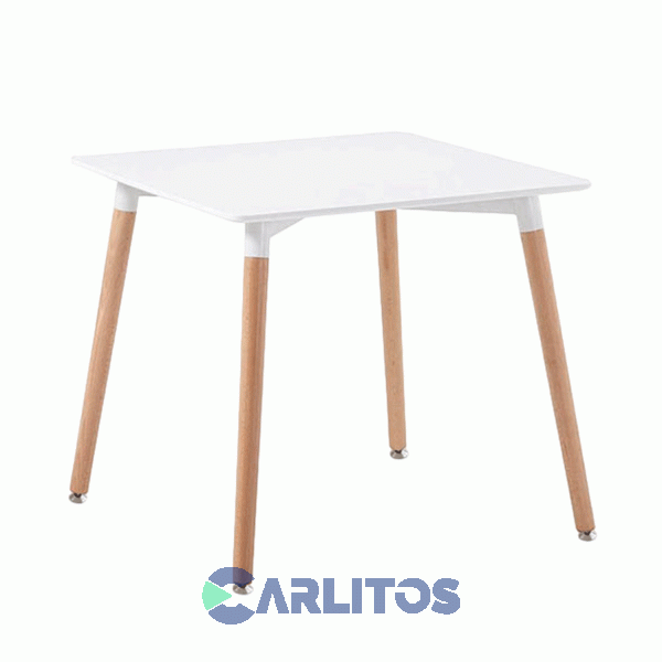 Mesa Cuadrada 0.70 Mts Tapa Blanca y Patas Roble Eames