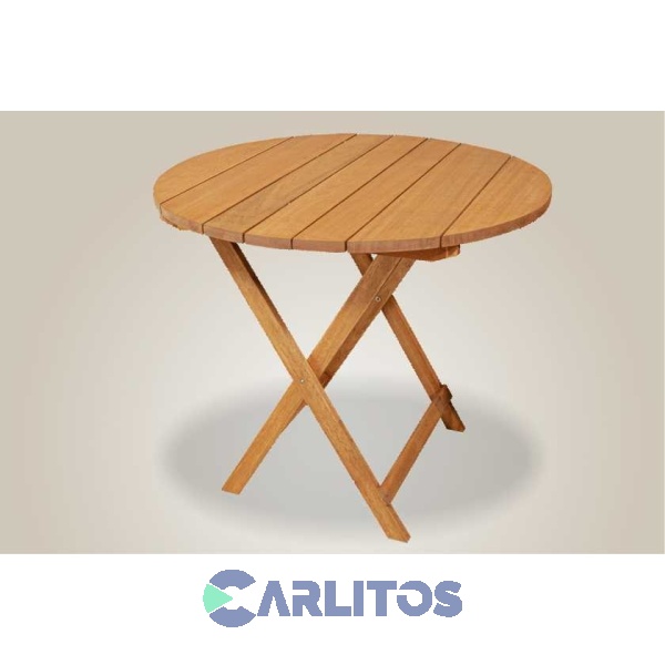 Mesa Redonda 90 Cm Plegable Ecomadera Eucaliptus Impregnado
