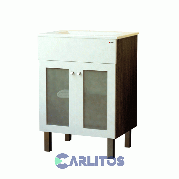 Vanitory 0.60 Mts 2 Puertas Laqueadas Con Vidrio Fiplasto Wengue y Blanco Laqueado