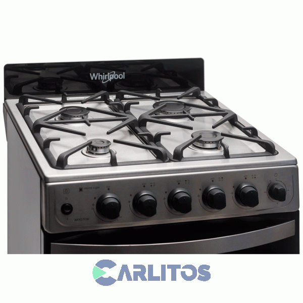 Cocina A Gas Whirlpool 56 CM Acero Inox. Multigas Fundición Wfx57di
