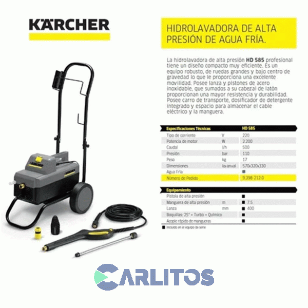 Hidrolavadora Profesional Karcher 150 Bar 500 Litros/Hora Hd 585